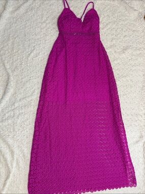 Trina Turk Fuchsia Lace Spaghetti-Strap Maxi Dress
